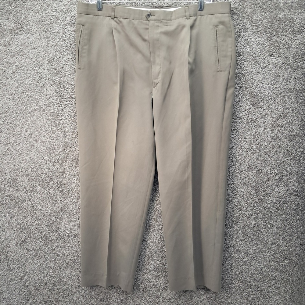 Haggar Black Label Mens Tan Khaki Pleated Micro Polyester Dress Pants 40x31